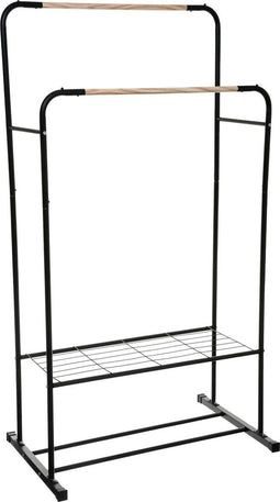 5Five Kledingrek Artemis - Kledingrek met dubbele stang - Metaal - Zwart/naturel - 82 x 50 x 153 cm