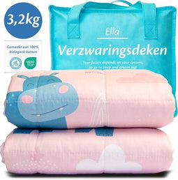 Ella Verzwaringsdeken Kind 3,2kg - Weighted Blanket - OEKO-TEX Katoen 100 x 150cm - Roze Nijlpaard
