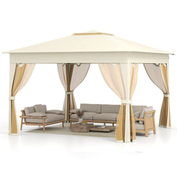 Coast Pop-up Partytent - Dubbel Dak en Gaaswanden - 337 x 337 x 260 cm - Beige