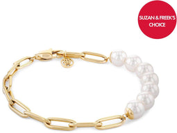 Tommy Hilfiger TJ2780770 Dames Armband - Schakelarmband - Sieraad - Staal - Goudkleurig - Parel - Anker - Synthetisch - 18 cm lang