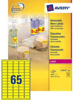 Avery L7651Y - Printlabel - Afneembaar - Neon geel 38,1 x 21,2 mm