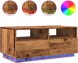 vidaXL - Salontafel - met - LED-verlichting - 90x49x40 - cm - oud - houtkleurig