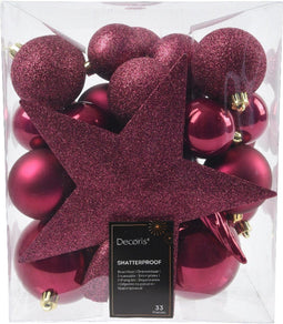 Decoris kerstballen Plastic mix+piek 33st granaatappel