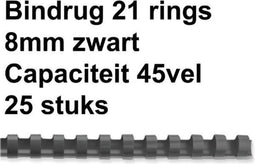 Bindrug gbc 8mm 21rings a4 zwart