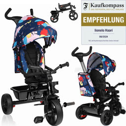 Lionelo Haari - Driewieler 2in1 - Draaibare Zitting - Rubberen Wielen - Groeit Mee - Blauw