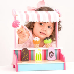 New Classic Toys® - Speelgoedwinkeltje IJskraam - Inclusief 3 hoorntjes 3 bolletjes ijs 3 ijslolly's en ijsschep - Hout (1 stuk)
