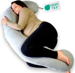 Ella Zwangerschapskussen XXL J-vorm - Zijslaapkussen - Voedingskussen - 155cm - Afneembare Jersey Katoenen Hoes - Lichtgrijs