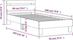 vidaXL - Bedframe - met - hoofdeinde - bewerkt - hout - betongrijs - 90x190 - cm