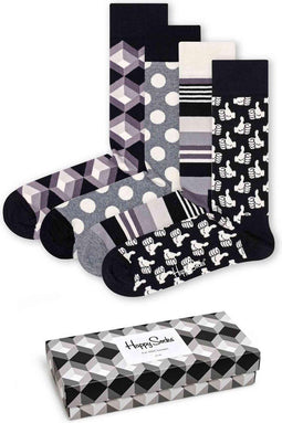 Happy Socks Gift Box - 4 paar unisex sokken - Zwart/Wit (36-40)