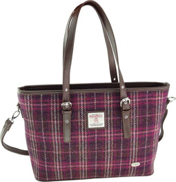 Schoudertas Spey Tote bag Paars Geruit (Purple Check)- Groot - Ritssluiting - Harris Tweed - Glen Appin of Scotland