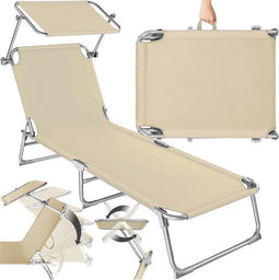 tectake® Ligstoel - Opvouwbaar Ligbed - 4-voudig verstelbare rugleuning - Beige