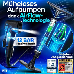 NEXTCOVER® fietspomp - Vloerpomp - Airflow-technologie - Manometer - Alle ventielen