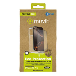 Muvit for Change iPhone 17 Pro - Telefoonhoes en schermbeschermer - Bescherming tegen krassen - Zwart