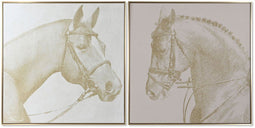 Schilderij Home ESPRIT Beige Gouden Purpurine Paard 103 x 4,5 x 103 cm (2 Stuks)