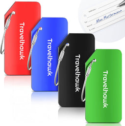 Travelhawk Kofferlabels - Aluminium Bagagelabel - Reisaccessoire - Naamlabel - 4 Stuks - Meerdere Kleuren