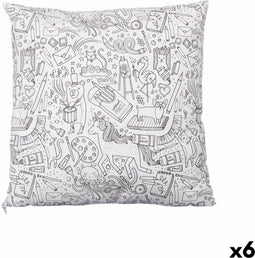 Kussen Wit Zwart 43 x 13 x 43 cm Om te schilderen (6 Stuks)