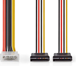 Nedis Interne Voedingskabel - Molex Male - 2x SATA 15-Pins Female - Verguld - 0.15 m - Rond - PVC - Multicolour - Doos