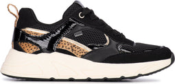POSH by Poelman CARO - Dames Sneakers - Imitatie suède met vetersluiting - Zwart met combinatie