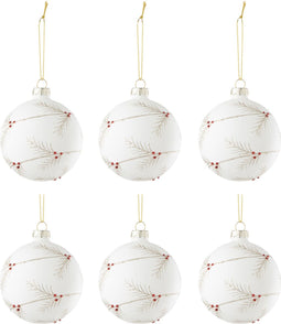 J-Line kerstbal Hulst - glas - wit/rood - doos van 6