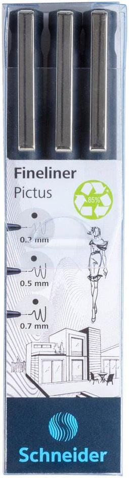 3 Fineliners Schneider Pictus zwart