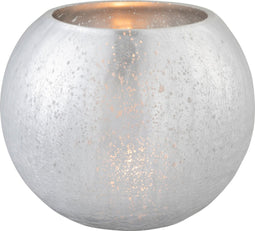 J-Line kaarshouder - windlicht Bol Craquele - glas - zilver - large