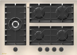 Wiggo WH-G735GR(C) - Inbouw Gaskookplaat - 5 Kookzones - Wokbrander - 70cm - Crème Glas