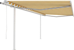 vidaXL - Luifel - automatisch - uittrekbaar - met - palen - 4,5x3 - m - geel - en - wit