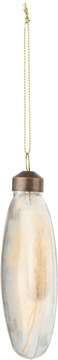 J-Line kerstbal rond plat gedroogde hazenstaart - beige/transparant - medium - doos van 4