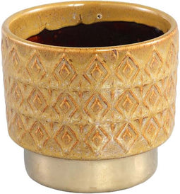 PTMD Reffa Ronde Bloempot - H11 x Ø12 cm - Keramiek - Geel/Goud