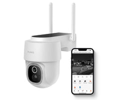 FlinQ Slimme Beveiligingscamera Dome Guard - Oplaadbaar via USB & Zonne Energie - 2K HD - Nachtzicht - Pan & Tilt IP Camera