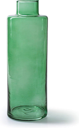 Jodeco Bloemenvaas Willem - transparant groen glas - 11,5 x 26 cm - fles vorm vaas