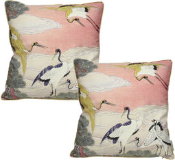 SVJ Kraanvogel Sierkussen - 45x45 cm - Fluweel - Set van 2