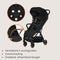 Lionelo Julie Air - Ultralichte Buggy - Auto-Folding Compact - 7,5 kg - Verstelbare Rugleuning - XXL Zonnescherm UPF50+ - Onderhoudsvrije Wielen - Zwart