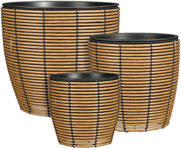 Mica Decorations Durban - Bloempot Buiten - Set van 3 - H36 x Ø40 cm - Lichtgewicht - Bruin (set van 3)
