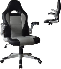 Bureaustoel Thomas - gamestoel - inklapbare armleuning ergonomisch - grijs zwart