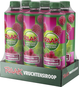 Raak Vruchtensiroop Framboos - 0,75ltr - Minder suiker dan reguliere vruchtensiropen (6 flessen)