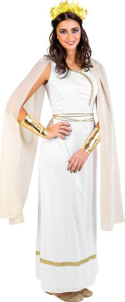 dressforfun Griekse Godin Olympia - Vrouwenkostuum XXL - Lang kleed met pailletten en hoofdtooi - Wit