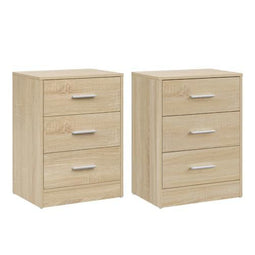 Woltu Set van 2 Nachtkastjes - 3 Lades - Licht Eiken - 39 x 54 x 28 cm (2 stuks)