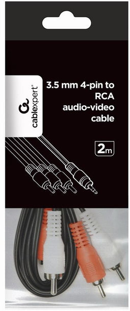 Gembird CCA-4P2R-2M - Kabel 3.5mm naar RCA - 200cm - Zwart