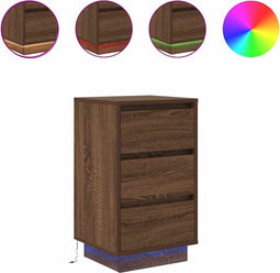 vidaXL - Nachtkastje - met - LED-verlichting - 38x34x65 - cm - bruin - eiken