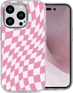 iMoshion Hoesje Geschikt voor iPhone 14 Pro Hoesje Siliconen - iMoshion Design hoesje - Roze / Retro Pink Check