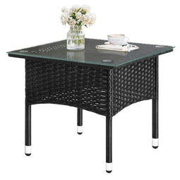 Woltu Tuin Tafel Rattan Look Zwart 50 x 50 x 45,5 cm