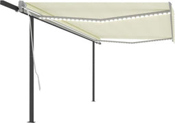 vidaXL - Luifel - automatisch - met - LED - en - windsensor - 5x3 - m - crèmekleurig