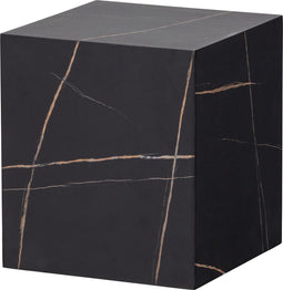 WOOOD Exclusive Benji Bijzettafel - Marmerlook - Zwart - 45x40x40