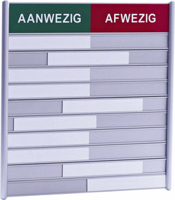 Aan- afwezigheidsbord voor 10 namen