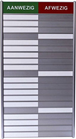 Aan- afwezigheidsbord voor 20 namen