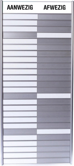 Aan- afwezigheidsbord voor 25 namen