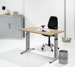 Aanbouwtafel T- Poot Work 60CMx80CMx62CM t/m 85CM (bdh) Zwart (RAL9011) Antraciet eiken