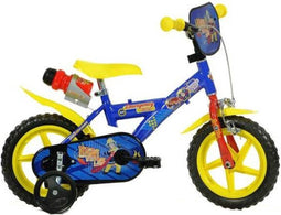 Dino Brandweerman Sam - Kinderfiets 12 Inch - van 2-4 Jaar - met Zijwieltjes - Jongensfiets Blauw