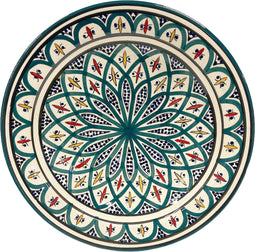 Aardewerk Schaal 35 cm groen met blauw - Handmade